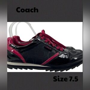 Coach Debra Sneaker Womens 7.5 Black Berry Signature Logo Patent Leather…